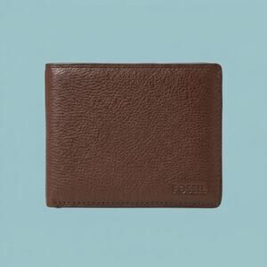 Fossil Men's Brown Leather Bifold Wallet Minimalist Classic Essential